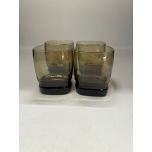 Set of 4 Vintage Libbey Carrington Smoke Brown Double Old Fashioned Glasses 12oz